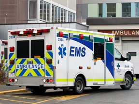 An ambulance is seen parked in the emergency entrance of the Foothills Medical Centre. Wednesday, Dec. 9, 2020.