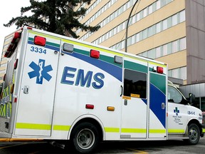 An ambulance is seen parked in the emergency entrance of the Foothills Medical Centre. Wednesday, Dec. 9, 2020.