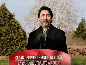 Prime Minister Justin Trudeau makes a climate policy announcement on November 19, 2020.