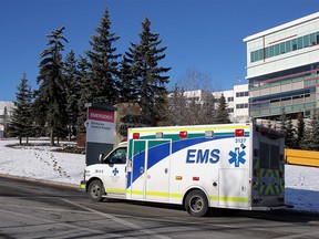 An ambulance is seen arriving at the Rockyview General Hospital. Thursday, Dec. 10, 2020.