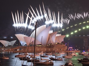 Fireworks explode over the Sydney Opera House during New Year's Eve celebrations on Jan. 1, 2021 in Sydney, Australia. Celebrations look different this year as COVID-19 restrictions remain in place.