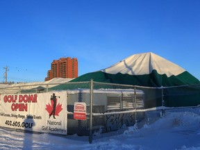 The collapsed golf dome at the National Golf Academy in southeast Calgary is seen on Wednesday, December 23, 2020