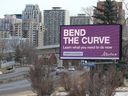 An electronic billboard displays Alberta COVID-19 information during the height of the pandemic on Dec. 17, 2020.