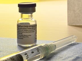 A syringe of the COVID-19 vaccine, ready to be administered in Toronto on Monday, Dec. 14, 2020.