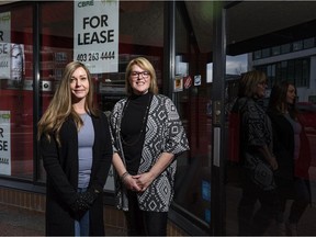 Dawn Fisher, left, and Dana Burrows pose outside where their pop-up shop is opening. The shop is to raise awareness and money for victims of sex trafficking on Tuesday, Jan. 12, 2021.
