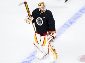 Jacob Markstrom during Calgary Flames practice at the Saddledome on Friday, Jan. 15, 2021.