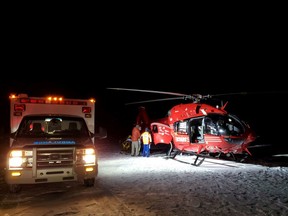 Crews rescue a climber who fell 12 metres while ice climbing near Abraham Lake on Friday, Jan. 15 2021.