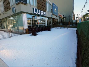 The Lure restaurant patio was a quiet scene on 17th Avenue S.W. on Wednesday, Jan. 20, 2021. Current pandemic restrictions still do not allow in-person dining.