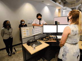 Prime Minister Justin Trudeau and Chief Public Health Officer Dr. Theresa Tam, left, during a visit to the Public Health Agency of Canada in Ottawa on July 31, 2020.