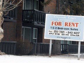 A "For Rent" sign in seen in front of an apartment building in Kingsland SW. Thursday, Jan. 28, 2021.