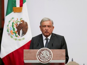FILE PHOTO: Mexico's President Andres Manuel Lopez Obrador addresses to the nation on his second anniversary as the President of Mexico, at the National Palace in Mexico City, Mexico, Dec. 1, 2020.
