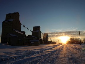 Grain elevators on the main street of Mossleigh. The Mossleigh Bar N Grill was ordered to close recently by AHS.