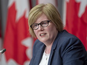 Employment, Workforce Development and Disability Inclusion Minister Carla Qualtrough responds to a question during a news conference Thursday, Aug. 20, 2020 in Ottawa.
