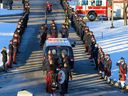 The funeral procession at CPS headquarters for Sgt.  Andrew Harnett who was killed in the line of duty on New Year's Eve. 