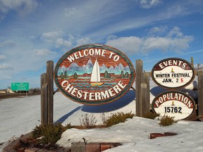 A sign greeting travellers to the community of Chestermere, Alta, is shown eastbound on Hwy 1 on Wednesday January 15, 2014.  The town east of Calgary, Alta, along with other surrounding towns, are experiencing record growth. Jim Wells/Calgary Sun/QMI Agency