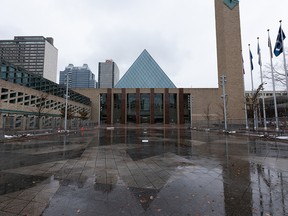 The courtyard of Edmonton City Hall at Churchill Square on Friday, Oct. 30, 2020.