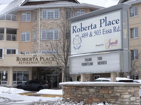 The Roberta Place Long Term Care and Retirement home is shown in Barrie, Ont. on Monday, January 18, 2021.  The home has seen an outbreak of COVID-19 among staff and residents.
