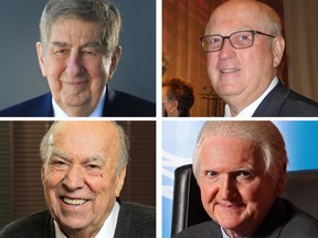 From top left, clockwise: Ken Stephenson, Mike Tims, Ron Mannix and the late Sam Switzer have been inducted into the Alberta Business Hall of Fame.