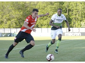 Cavalry FC defender Dominick Zator moves the ball upfield during CPL action against the York in this photo from June 2019. File photo courtesy CPL.