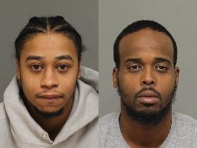Dayne Adrian Sitladeen, 29 (L) and Muzamil Aden Addow, 29 (R) are both wanted for high-profile crimes in Ontario