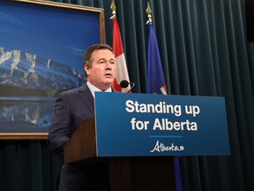 Premier Jason Kenney says the demise of the Keystone XL pipeline is a "gut punch" to Alberta at a news conference Jan. 20, 2021.