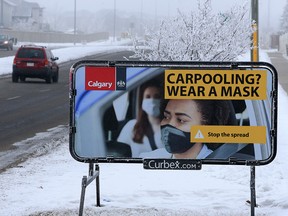 A sign posted by the City of Calgary in Saddletowne on Tuesday, Jan. 26, 2021.