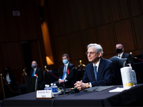 Attorney General nominee Merrick Garland listens during his confirmation hearing before the Senate Judiciary Committee in the Hart Senate Office Building on February 22, 2021, in Washington, DC