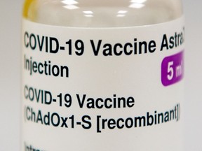A vial of the Oxford University/AstraZeneca COVID-19 vaccine is seen at the Lochee Health Centre in Dundee, Scotland, Britain January 4, 2021.