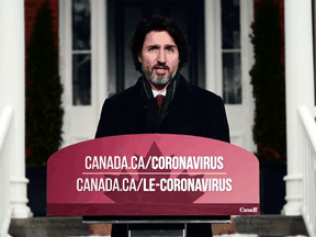 Prime Minister Justin Trudeau speaks about the COVID-19 pandemic at a news conference at Rideau Cottage in Ottawa on Friday, Feb. 5, 2021.