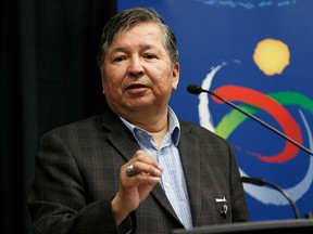Fort McKay First Nation Chief Mel Grandjamb speaks during a press conference at the Moose Lake Together Summit in Edmonton, on Jan. 31, 2020.