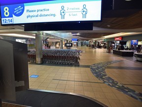 The Edmonton International Airport normally a bustling hub of travelers and vehicles is eerily quite with the severe drop in airline passengers, in Edmonton, April 25, 2020.