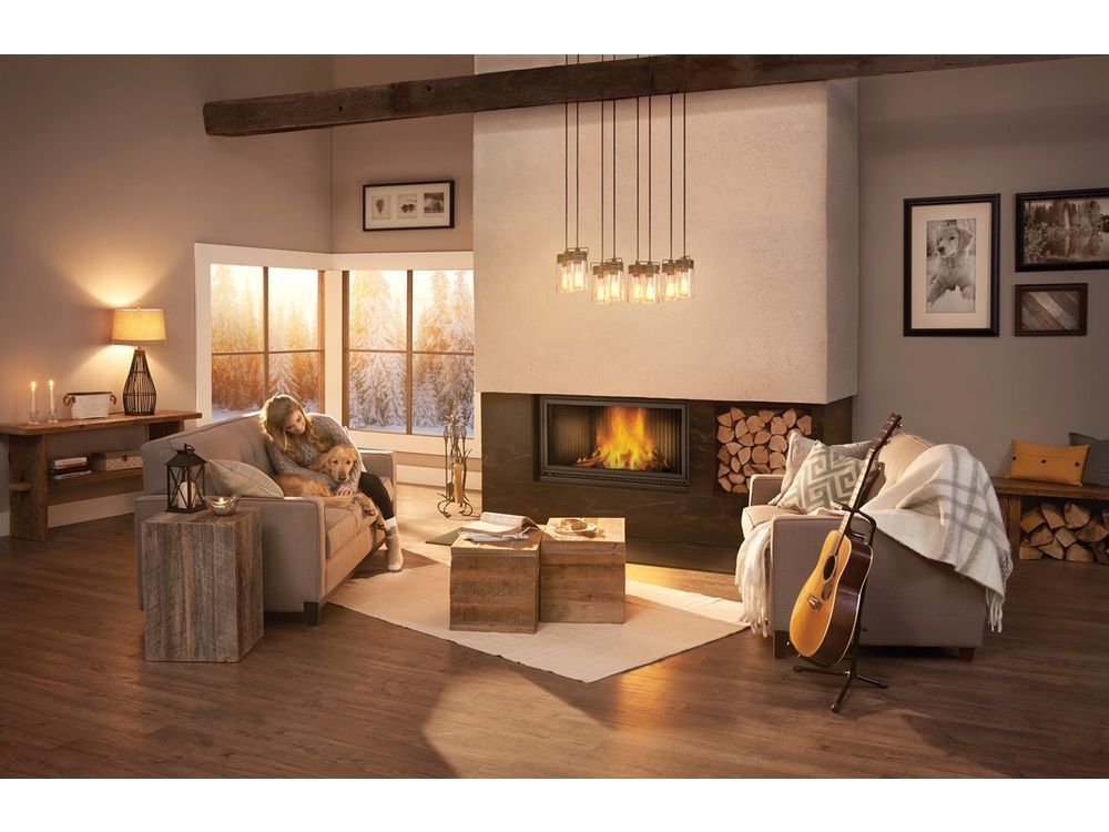 A fireplace provides a cozy place to curl up in front of with family.