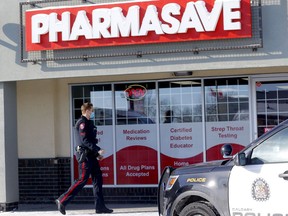 Calgary police investigate a pharmacy robbery in Whitehorn and believe the culprits robbed more throughout the day in Calgary on Saturday, February 13, 2021.