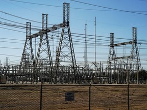 An electrical substation is seen after winter weather caused electricity blackouts in Houston, Texas.