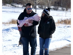 Chris and Kimberley Glass are proud new parents of Maliyah. Chris Glass is a former WestJet employee who lost his job last year. Since then he has been staying positive and active during the pandemic.  Brendan Miller/Postmedia