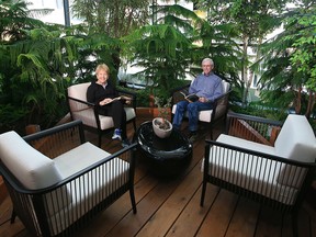 Calgary Westman Village residents Cheryl and Bill Hargreaves relax in the garden room on Feb. 9, 2021.