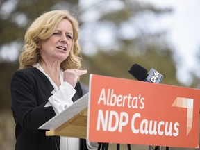 NDP Leader Rachel Notley speaks at a press conference on University of Calgary campus on Tuesday, March 2, 2021.