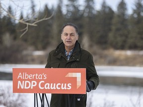 Calgary-Buffalo MLA Joe Ceci speaks at a press conference in Bowness Park in Calgary on Wednesday, March 3, 2021.