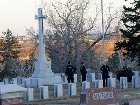 Calgary police investigate after a confederate flag was hung in the Union Cemetery in Calgary. A passerby reportedly climbed the pole, cut the flag off and gave it to police on Tuesday.