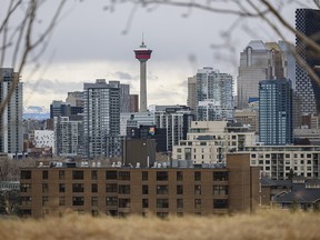 The Calgary skyline was photographed on an overcast day on Wednesday, March 24, 2021.