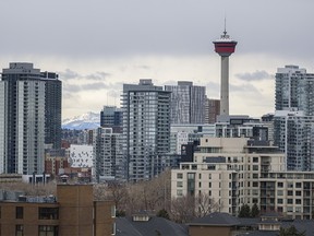 The Calgary skyline was photographed on an overcast day on Wednesday, March 24, 2021.