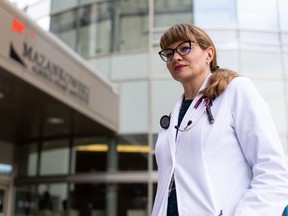 Infectious diseases specialist Dr. Lynora Saxinger poses for a photo outside the Mazankowski Heart Institute at the University of Alberta in Edmonton, on Friday, March 5, 2021.