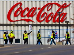 Workers strike at the Coca-Cola bottling plant in northeast Calgary on Monday, March 15, 2021. 
Gavin Young/Postmedia