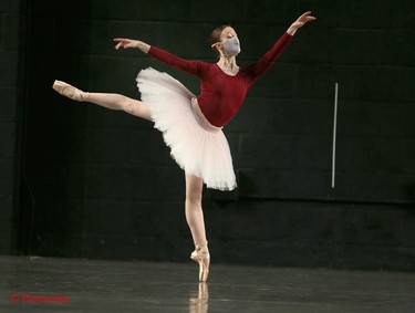 An Alberta Ballet dancer rehearses on stage at the Jubliee in Calgary on Thursday, November 5, 2020. The performers are returning to the stage for the first time since the COVID-19 shutdown. Jim Wells/Postmedia