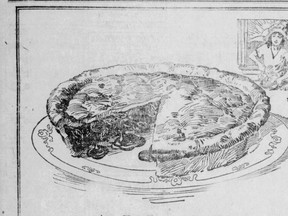 Illustration of a raisin pie from a 1921 ad in the Calgary Daily Herald.