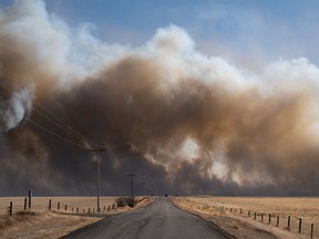 Images from the grassfire east of Claresholm, Alberta this afternoon.