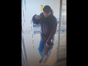 Calgary police say they're also looking for a suspect who allegedly brandished a metal rod and swung it around while demanding opioids during a pharmacy robbery at 5102 Rundlehorn Drive N.E. around 3 p.m. on Tuesday.