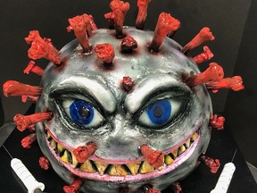 Bernice Fentiman crafted this "Mr. Covid" cake for a customer at the Redcliff bakery in southern Alberta, based on the character in Alberta Health's public service announcements.