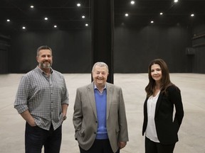 Marco Simonelli, left, his father and founder of Emcor Development Corp. Carlo Simonelli, and Carlo's daughter Monica Pedersen, in their Rocky Mountain Film Studio.