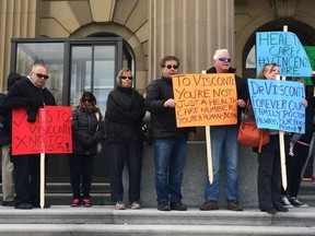 Dr. Vincenzo Visconti's patients twice rallied outside the legislature in April 2018 and May 2018 hoping the College of Physicians and Surgeons of Alberta would reinstate his medical licence.